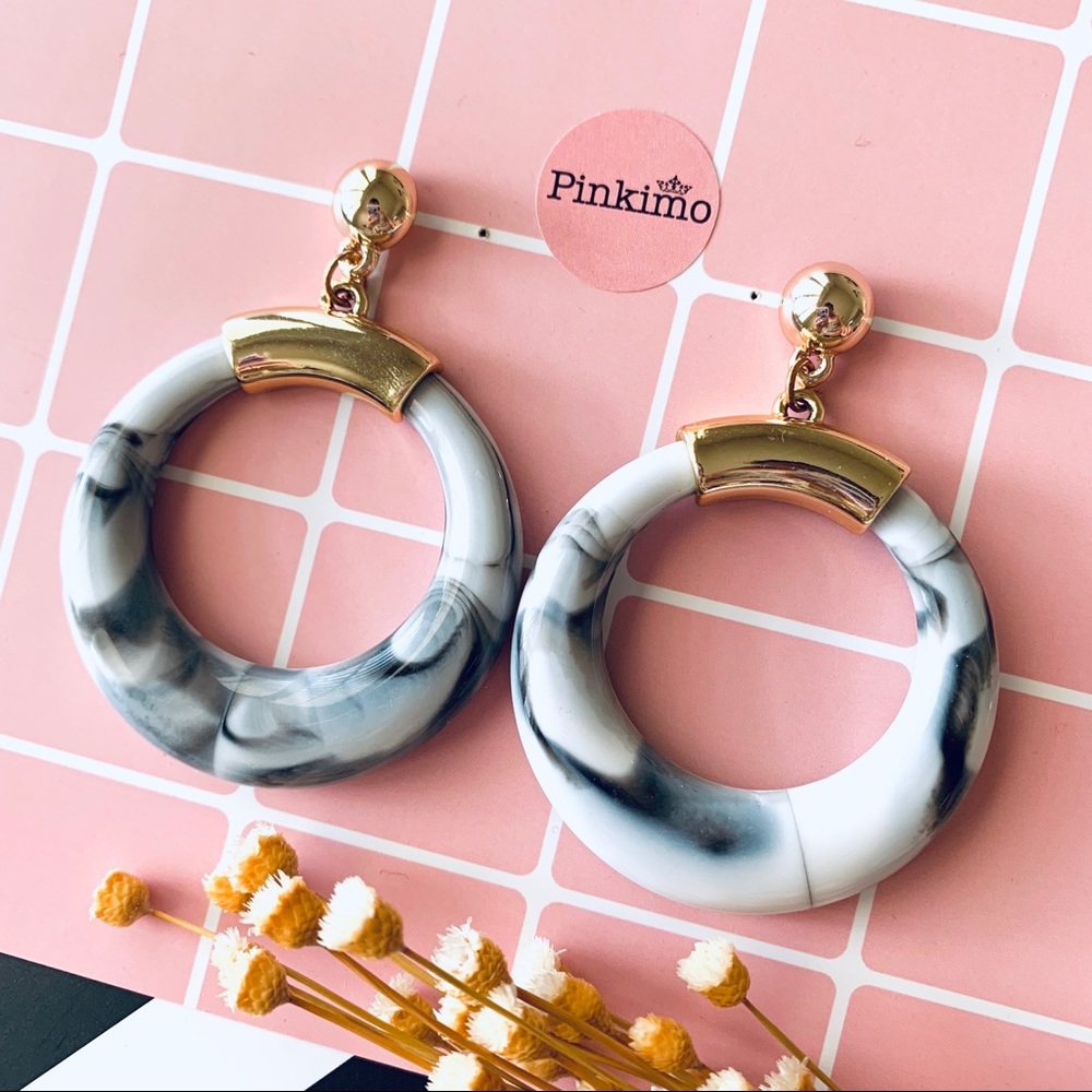 Marble Pattern Hoop Statement Earrings